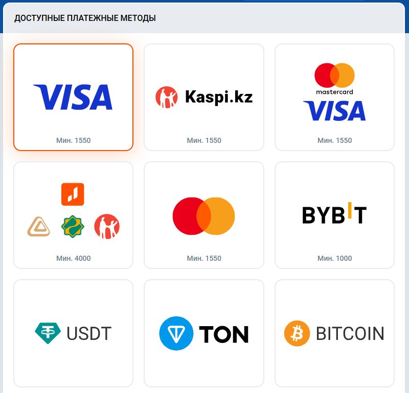 Перечень платежных методов в кассе MostBet для счета в тенге